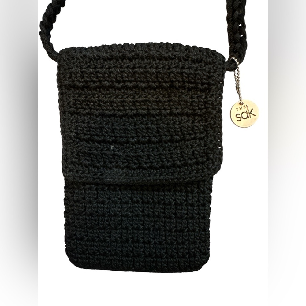 The Sak Black Crochet Fold Over Long Crossbody Bag #C